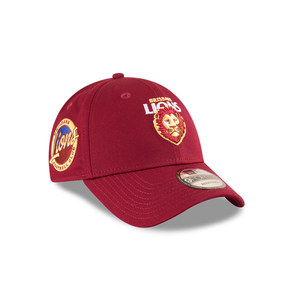 Brisbane Lions Hat - 2025 AFL Badged Maroon OTC 9Forty Strapback Cap - New Era